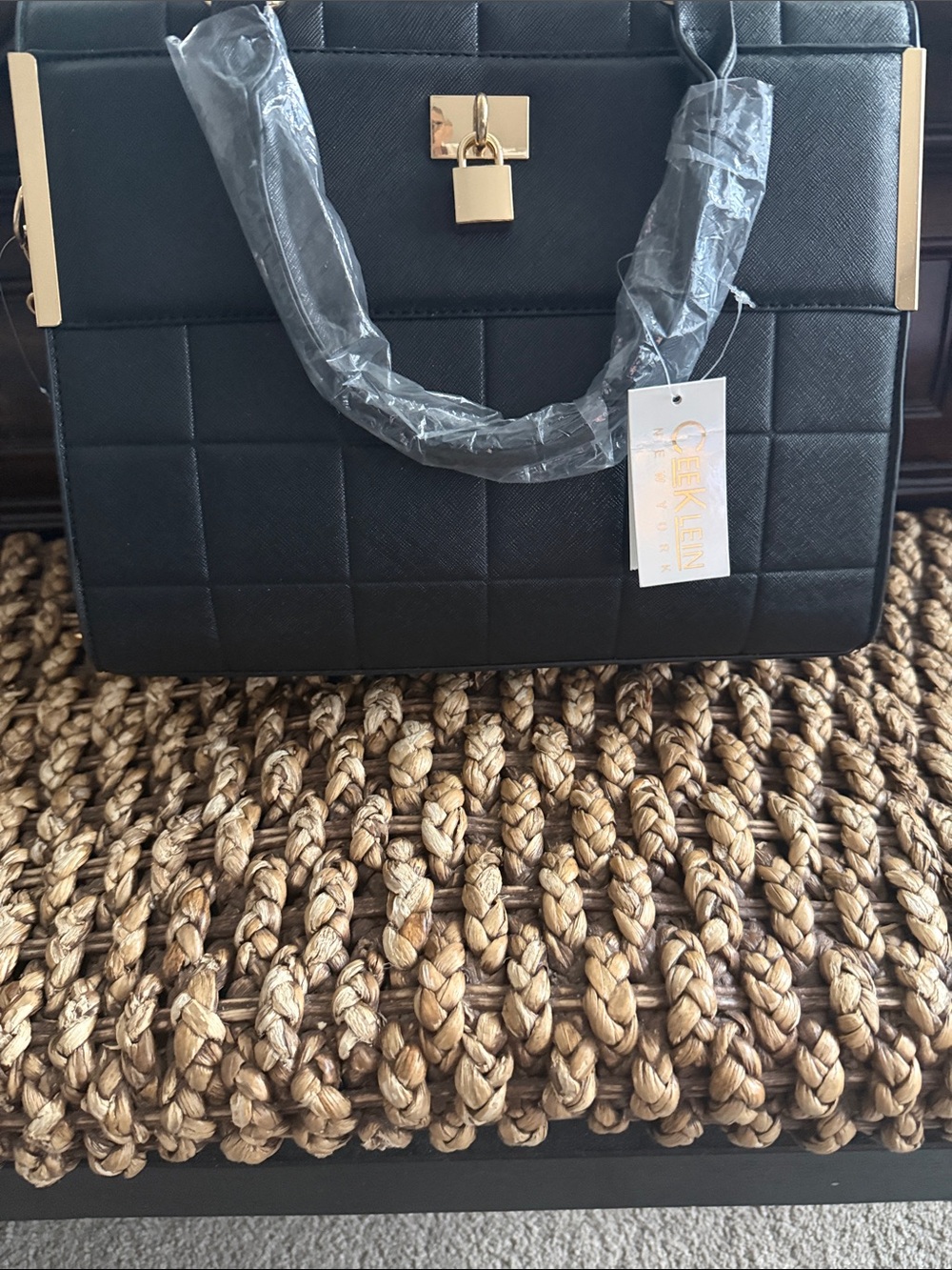 Black Quilted Satchel with Gold Lock - Qeelin